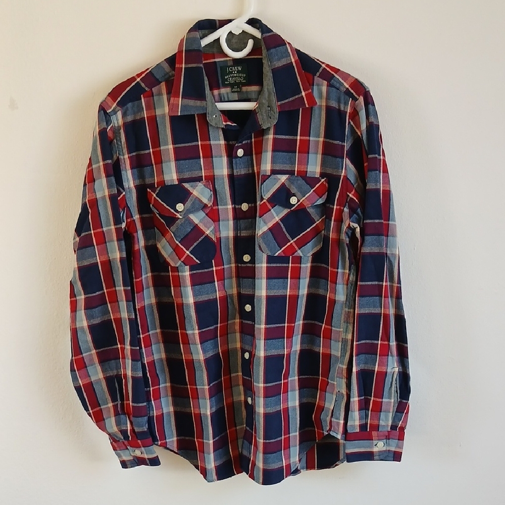J Crew Shirt Men Medium Plaid Flannel Heavyweight Long Sleeve Button Up